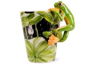 Friends of the Earth. A charming Frog perched on a unique Coffee Mug with exquisite background detail of a lily pad to give extra depth. Blue Witch brings this little creature to life.
