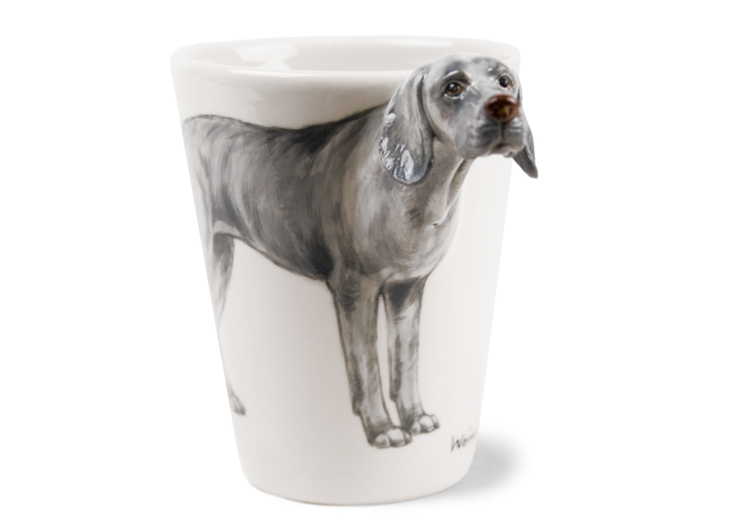 The fearless and headstrong Weimaraner originates from Germany where it was bred to track and hunt large game and its instincts mean it is still used as a guard and watchdog, although it is also a much-loved family pet. Beautifully presented on this Blue Witch ceramic.
