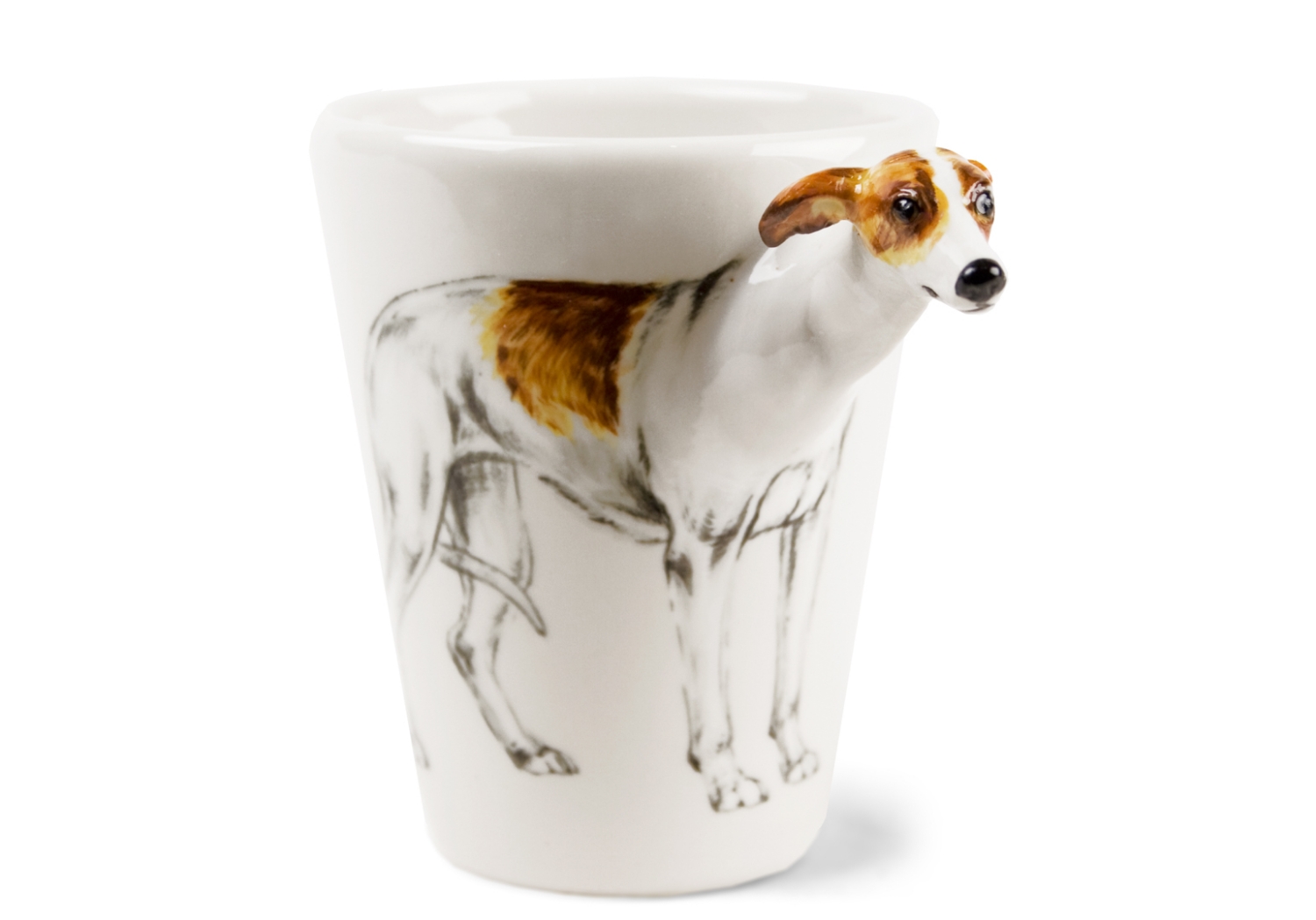 The sylph-like Whippet is, of course, famous for its incredible speed and is often seen racing around a track. This intelligent creature was originally a hunter of small game and comes from Great Britain. A beautiful ceramic from Blue Witch featuring this marvellous animal.