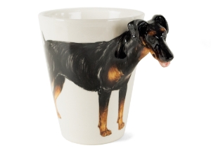 A beautiful handmade Blue Witch ceramic featuring the sleek and elegant Doberman. This fearless animal is renowned for its prowess as a guard dog.
