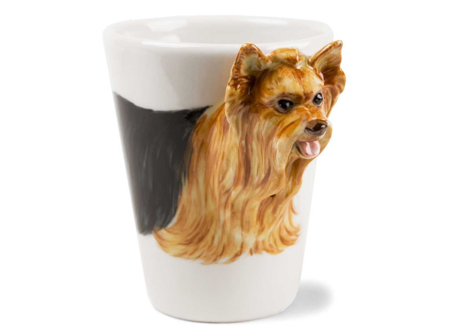 A pretty Blue Witch ceramic depicting the courageous and spirited Yorkshire Terrier. This feisty little breed hails from the north of England and is a working dog bred specifically for hunting vermin in factories.