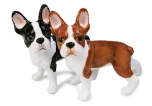 A smart Boston Terrier ceramic from Blue Witch. This sweet little dog is often referred to as the American Gentleman and was sadly originally a fighting dog. Its sweet nature soon won people’s hearts though and it is much more suited as a companion dog.