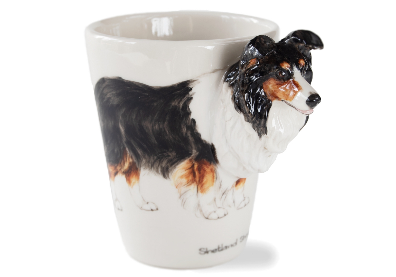 Beautifully presented on a Blue Witch ceramic is the happy, intelligent and eager to please Shetland Sheepdog or Sheltie as it is often known. With its roots in herding on the Shetland Islands, off Great Britain.