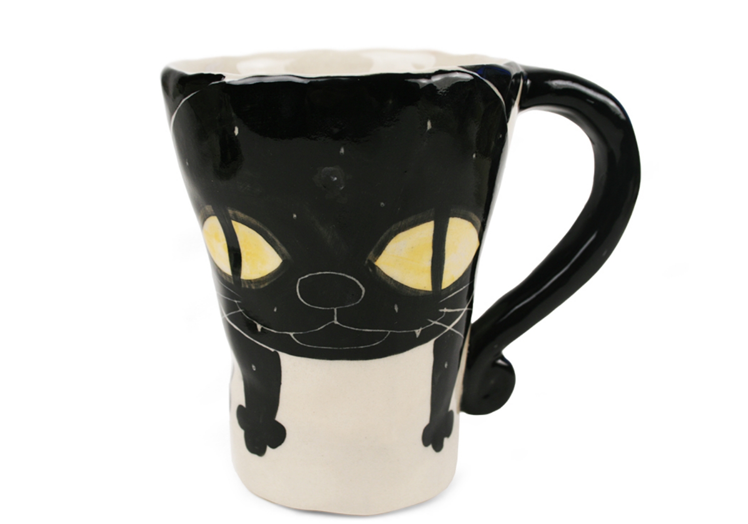 An eye catching feline takes the starring role on our Blue Witch Coraline ceramic collection.Each Coffee Mug is ingeniously hand illustrated by a prolific artist. The canny brush strokes and cunning design create a curiosity with an air of mystery. Each piece is hand tooled to form a slightly eccentric asymmetrical shape. Visually and audibly theatrical whilst great for everyday use, dishwasher safe and microwave friendly to guarantee the colour will never fade.  It will also add a magical charm to a dinner party. Guaranteed to make the kids ‘Meow’ with delight and full of joie de vivre at any fun theme party!