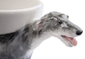 A Blue Witch ceramic featuring the imposing Irish Wolfhound. The tallest dog in the world, this gentle giant was bred to hunt wolves and even lions!