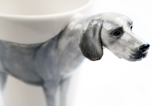 The fearless and headstrong Weimaraner originates from Germany where it was bred to track and hunt large game and its instincts mean it is still used as a guard and watchdog, although it is also a much-loved family pet. Beautifully presented on this Blue Witch ceramic.