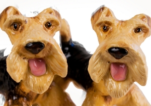 This exquisite Blue Witch ceramic features the adventurous and spirited Wire Hair Fox Terrier. Originating from Great Britain the boisterous Fox terrier was originally bred for fox and vermin hunting.