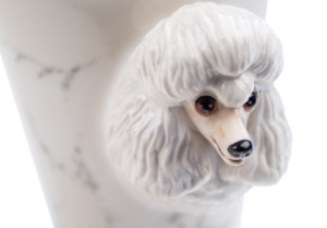 An elegant Poodle ceramic by Blue Witch. This breed is intelligent and charismatic as well as able to rock a very distinctive look. A popular family pet throughout the world.