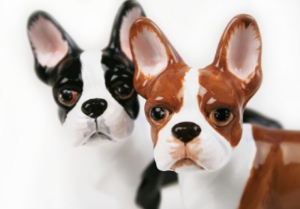 A smart Boston Terrier ceramic from Blue Witch. This sweet little dog is often referred to as the American Gentleman and was sadly originally a fighting dog. Its sweet nature soon won people’s hearts though and it is much more suited as a companion dog.
