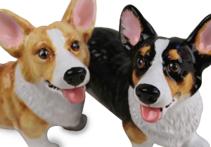 The Welsh Corgi Cardigan, also called the Cardi, is fun-loving and high-spirited yet easy-going. The Cardigan is a devoted and amusing companion; alert, gentle and watchful, yet friendly. Showcased proudly on this Blue Witch ceramic.